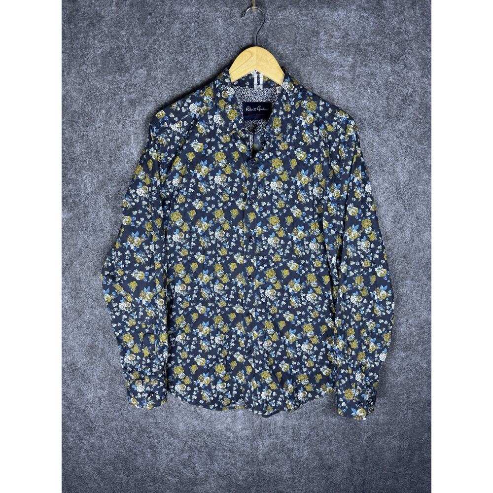 Robert Graham Men's Navy Blue Floral Button Up Shirt Size 2XL Preppy